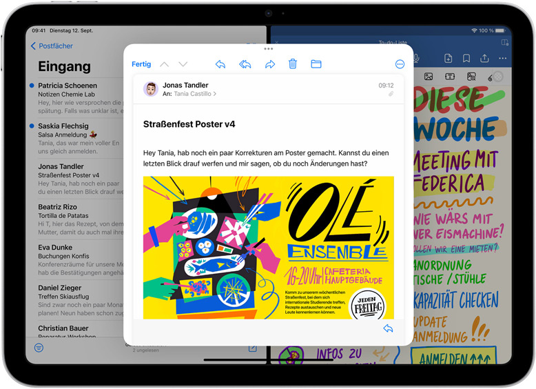 Mail und GoodNotes nebeneinander auf dem iPad