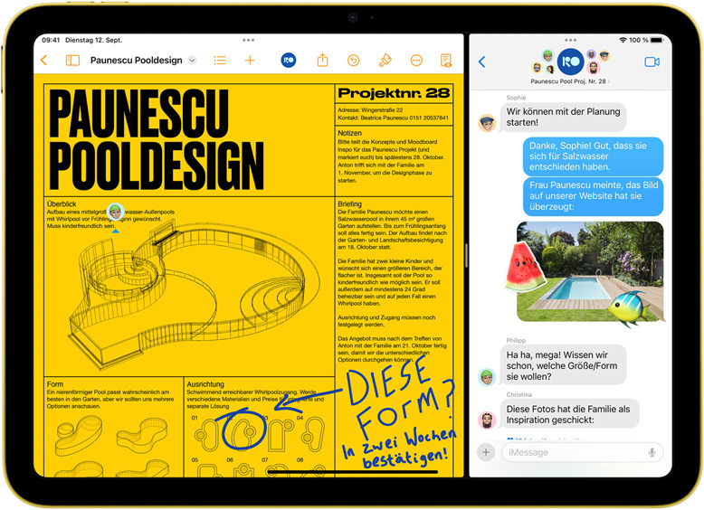 Split View von Pages und Nachrichten auf dem iPad