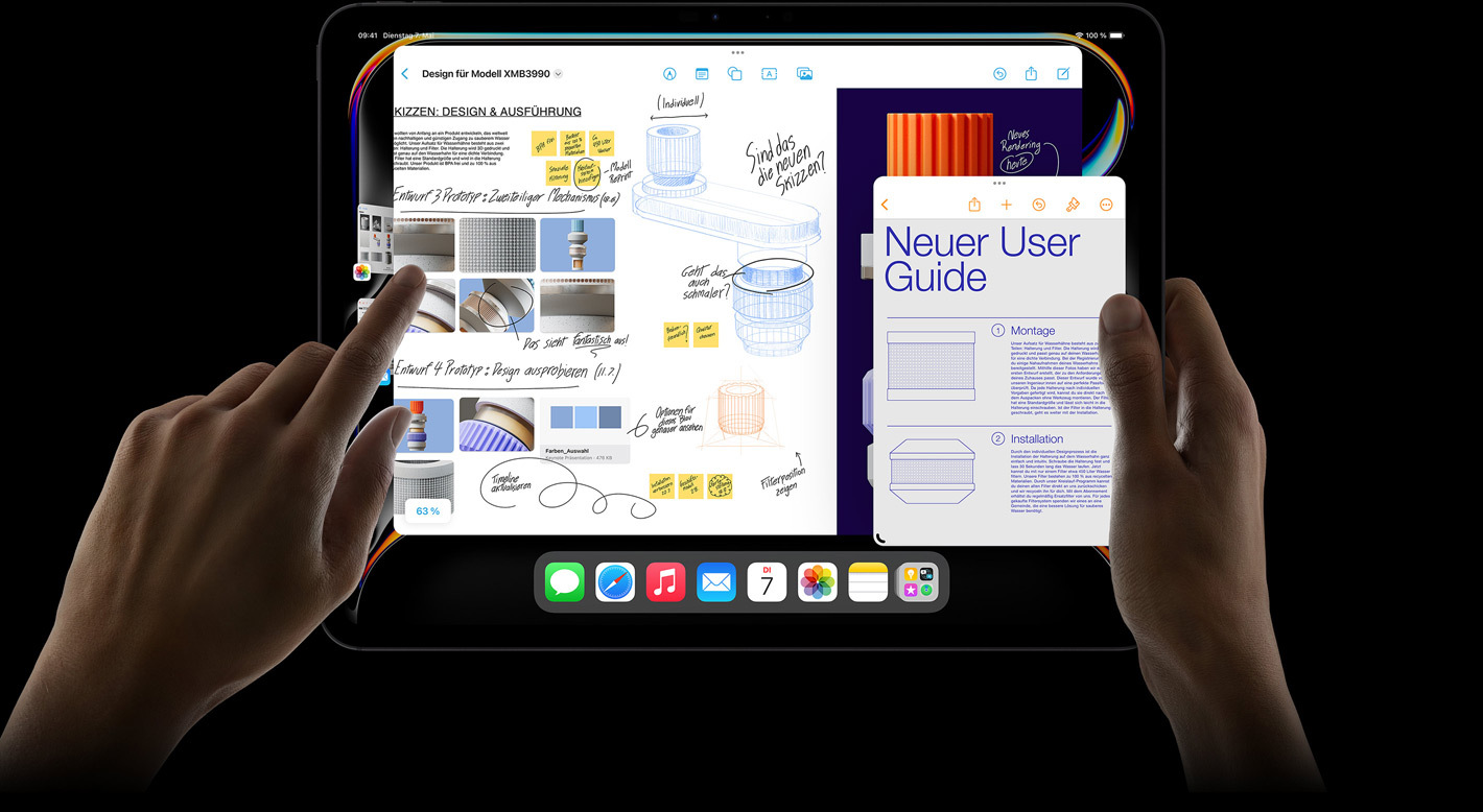 Querformat, iPad Pro, gezeigt wird das Wechseln zwischen Apps