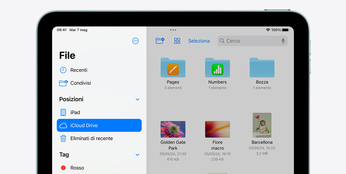 Un iPad Air che mostra l’app File.