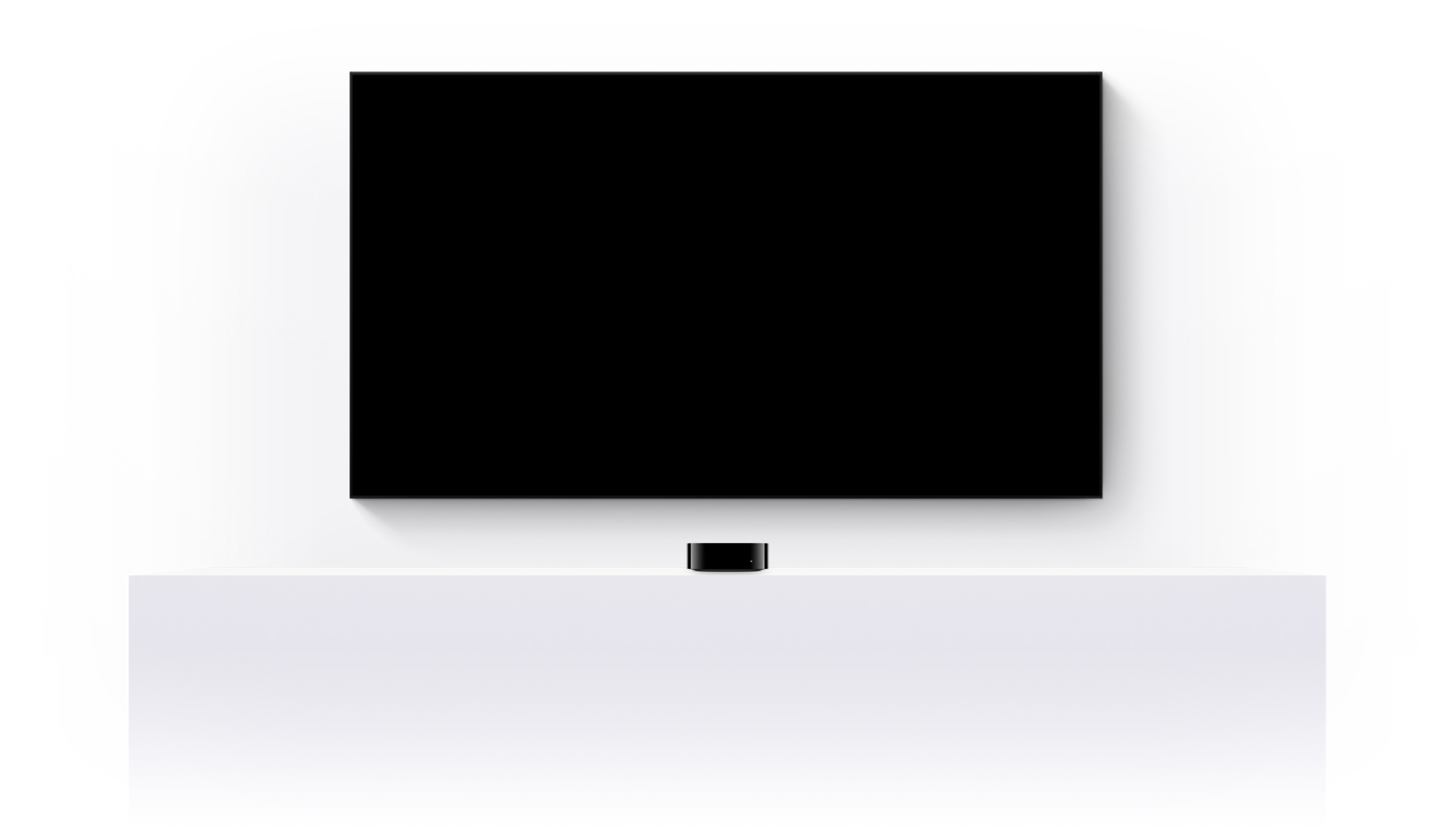 Apple TV 4K และโทรทัศน์จอแบนแสดงตัวอย่างภาพยนตร์และรายการ Apple TV+ ที่ตัดต่อมาจากหลายๆ เรื่อง
