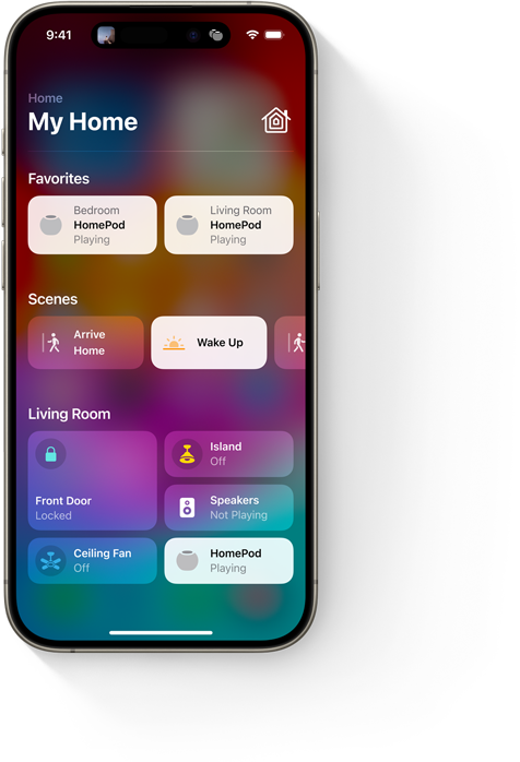 iPhone แสดง UI 'หน้าแรก' ของแอปบ้าน
