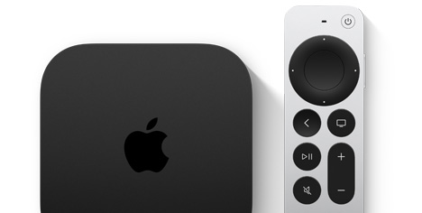 並排展示的 Apple TV 4K 和 Siri Remote。