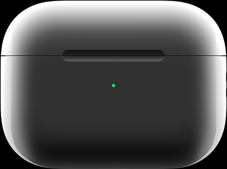 Green light at centre of MagSafe Charging Case indicating that case is fully charged.