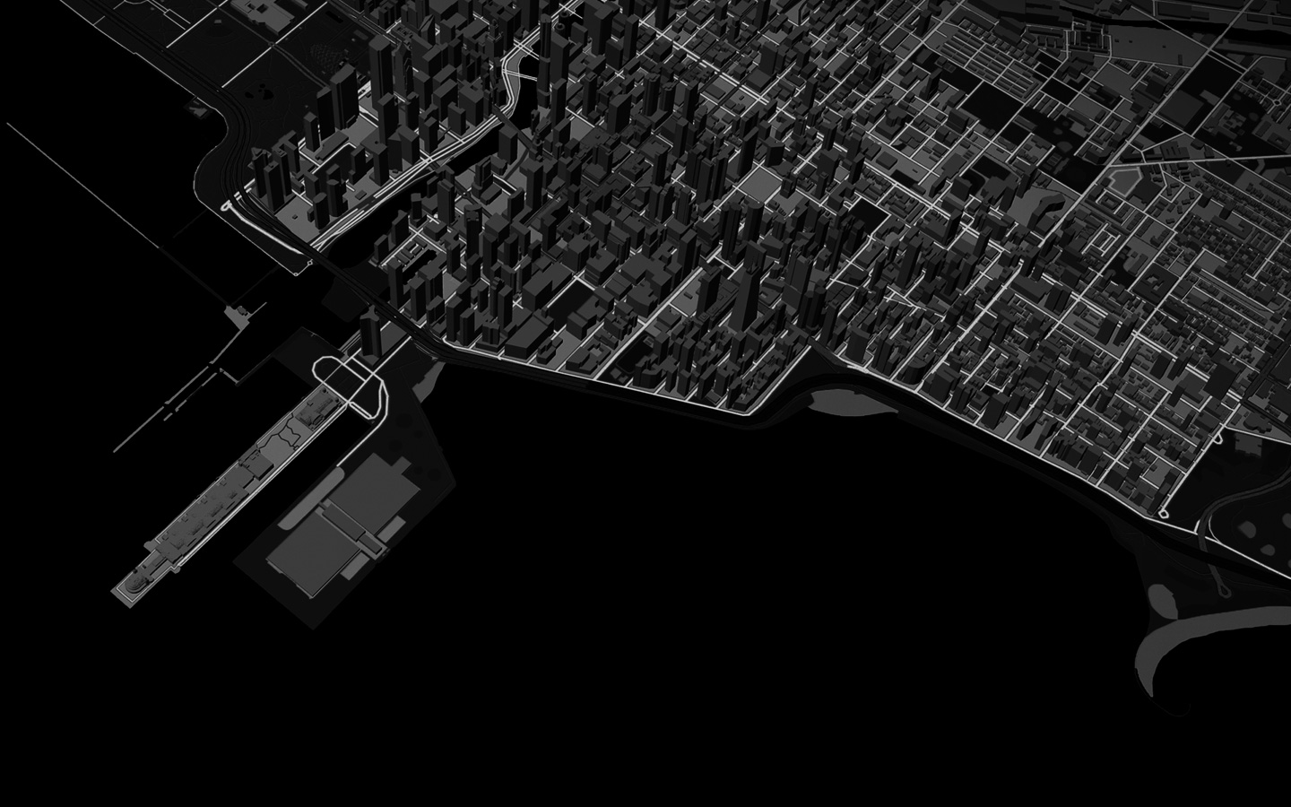 Animaatio viivasta, joka esittää juoksijan reittiä kaupungin halki 3D-karttanäkymässä