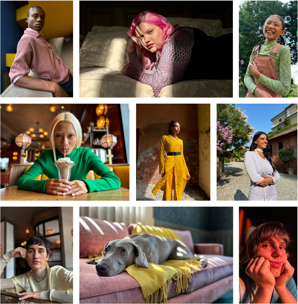 Portretfoto’s van verschillende mensen, gemaakt met iPhone 15