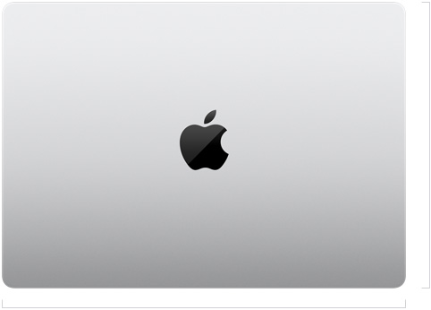 Lehajtott fedelű 14 hüvelykes MacBook Pro külseje az Apple logóval a közepén
