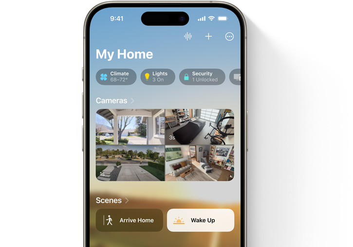 iPhone exibe a tela 'Minha Casa' no app Casa