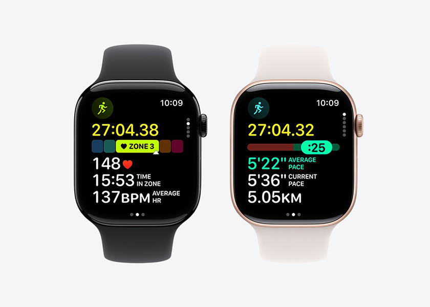 Apple Watch hiển thị các thông số tập luyện chạy bộ như nhịp tim quãng đường và tốc độ