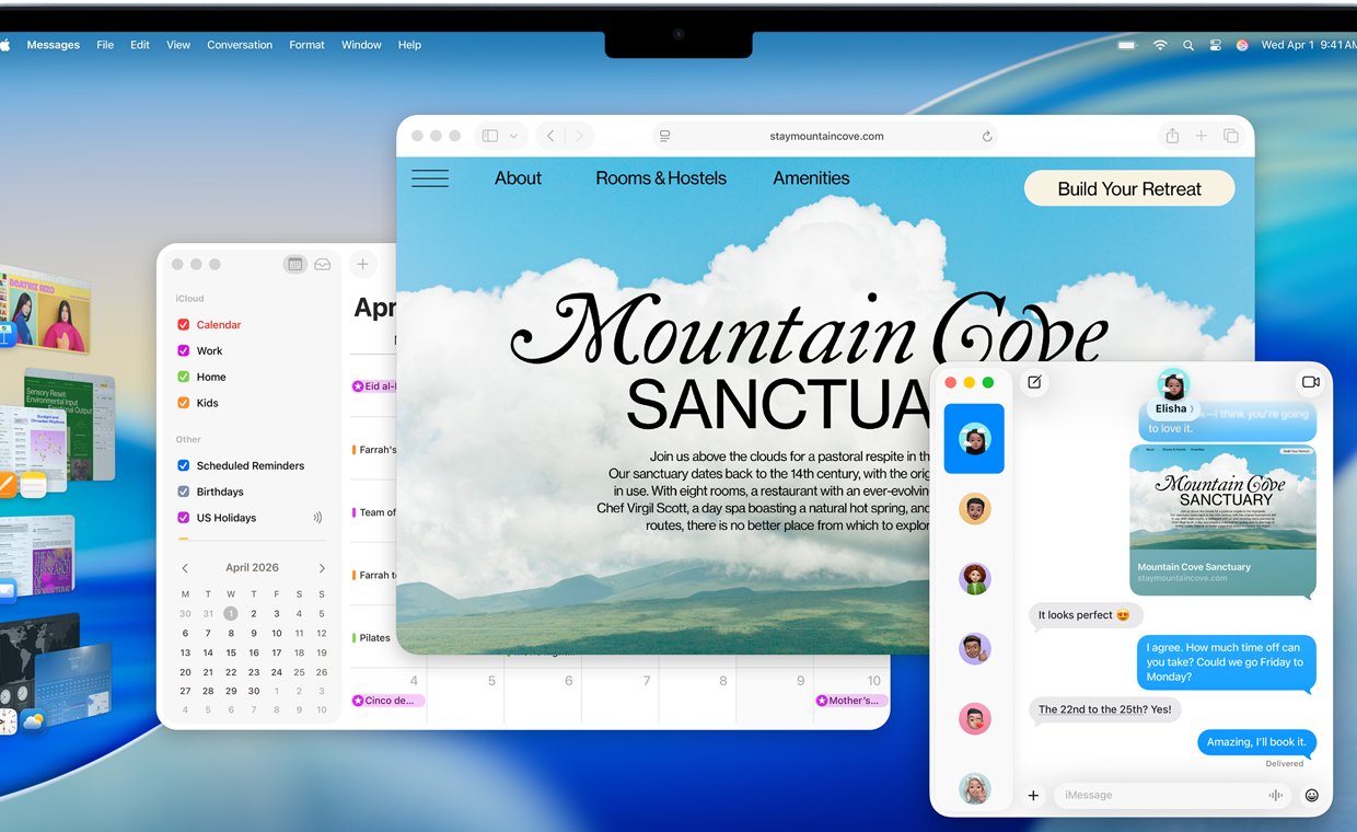 MacBook Air screen showing Calendar, Messages, and Safari