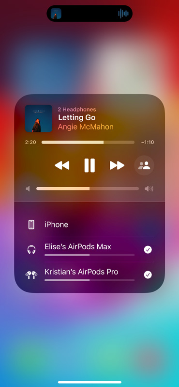 Image shows Audio Sharing card on screen.