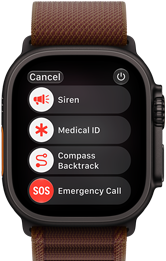 Apple Watch Ultra 4, титанов корпус, черен цвят, дясна външна част, Digital Crown, издаден страничен бутон, каишка Alpine Loop, цвят бордо