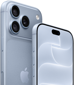 iPhone 18 Pro, цвят глетчер, изглед отпред и отзад, показващ Ceramic Shield, тройка камери