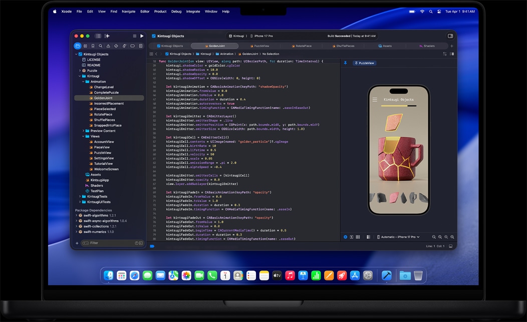 Екран на MacBook Pro с приложение, което се програмира в Xcode