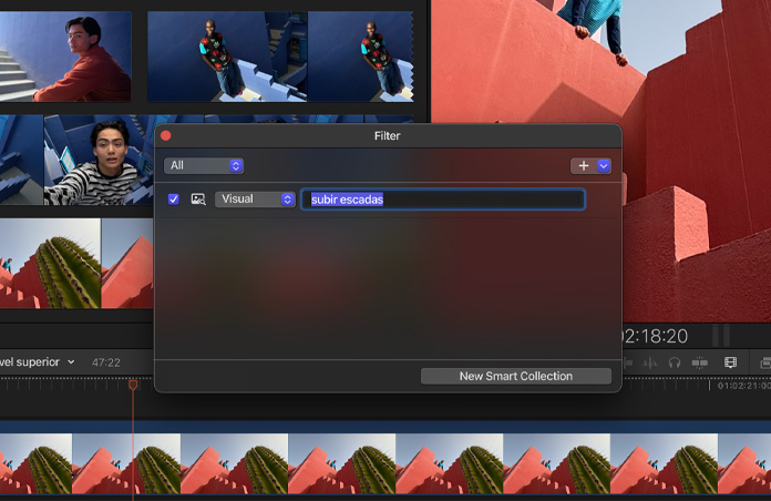 Demonstração da Busca Visual encontrando todas as imagens de uma pessoa subindo escadas