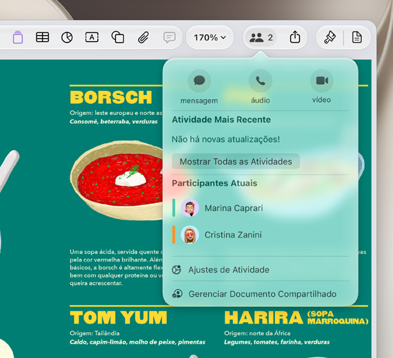 Imagem do menu de colaboração em um projeto