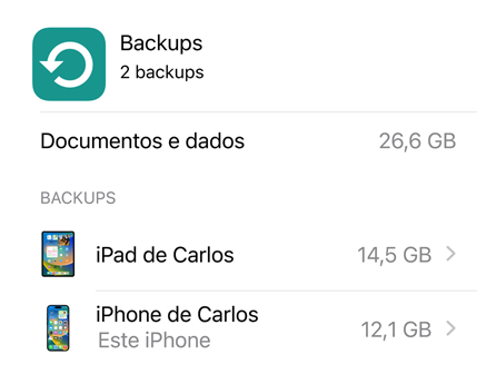 Imagem que mostra a quantidade de dados usado pelo Backup do iCloud