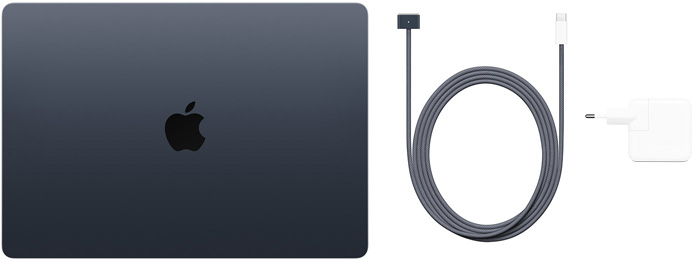 MacBook Air de 15 polegadas, cabo de USB-C para MagSafe 3 e adaptador de energia USB-C de 35W com duas portas