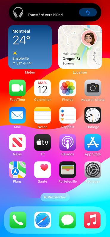 Image illustrant la notification de transfert automatique sur iPhone.