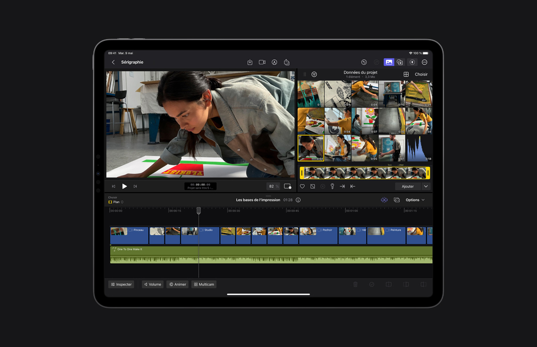 iPad Pro montrant la vidéo d’une artiste enregistrée à même le navigateur dans Final Cut Pro pour iPad.