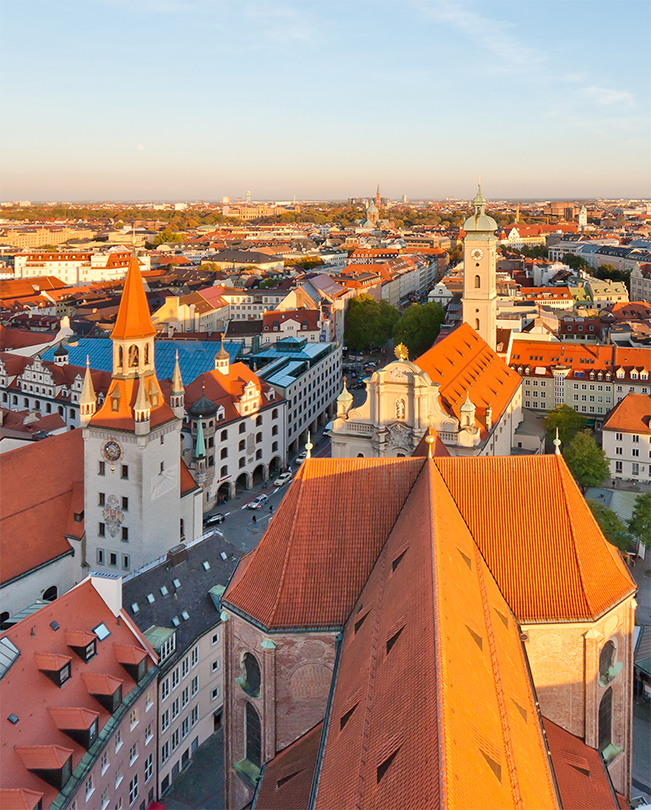 Vista aérea da paisagem urbana em Munique, Alemanha.