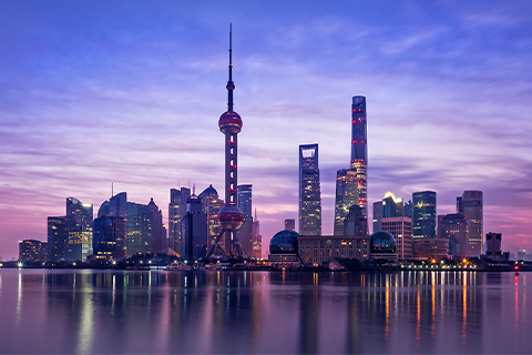 上海城市景觀的黃昏景色。 