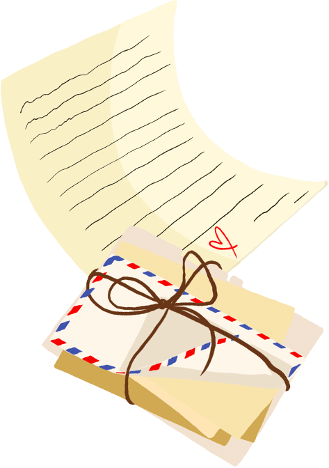 Surgem cartas manuscritas com ilustrações desenhadas à mão.