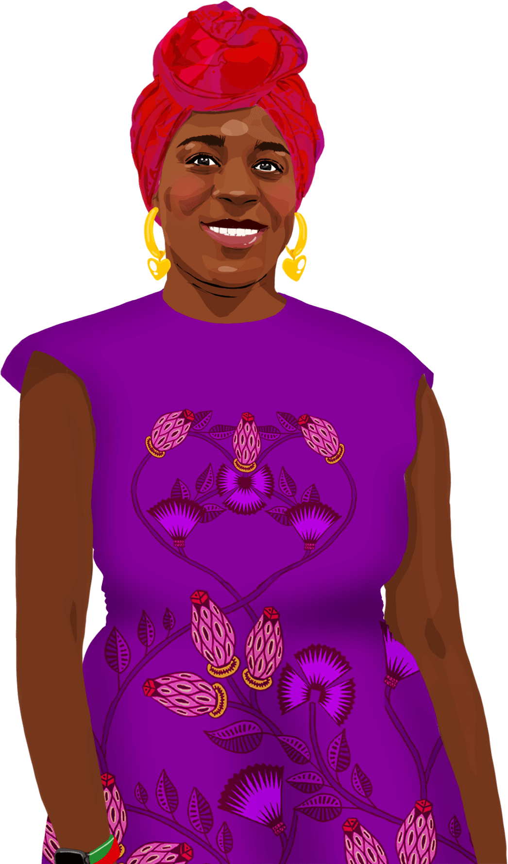 Illustrated portrait of Cynthia smiling, looking at the reader.