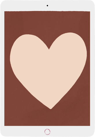 En tegnet iPad dukker op og viser et billede af et hjertesymbol.