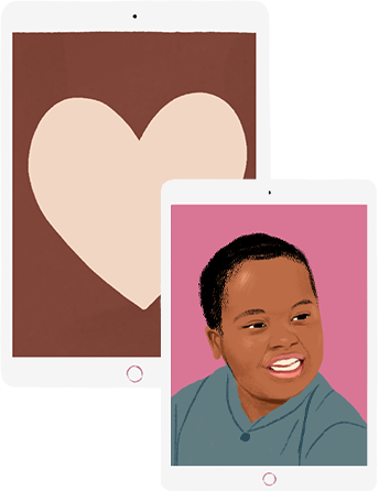 Le dessin d’un iPad apparaît avec la représentation d’un cœur à l’écran.