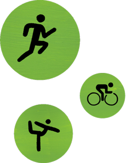 Tre Apple Fitness-symboler for løping, sykling og yoga