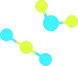 Biri karbondioksit biri suya ait olmak üzere iki molekül modeli