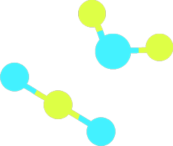 Twee moleculaire modellen: een van koolstofdioxide en een van water