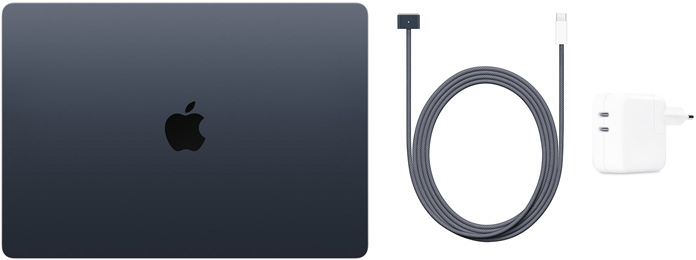 15palcový MacBook Air, USB‑C / MagSafe 3 kabel a 30W USB‑C napájecí adaptér