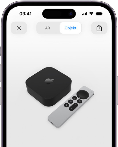 Bild des Apple TV 4K in Augmented Reality auf dem iPhone.