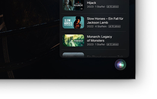 A flat screen television showing list of Apple TV+ movies and shows