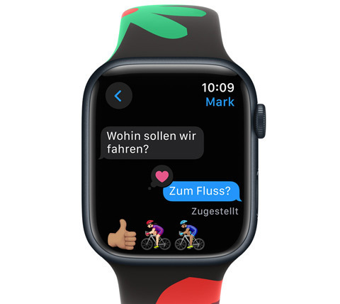 Vorderansicht einer Apple Watch mit einer Textnachricht.