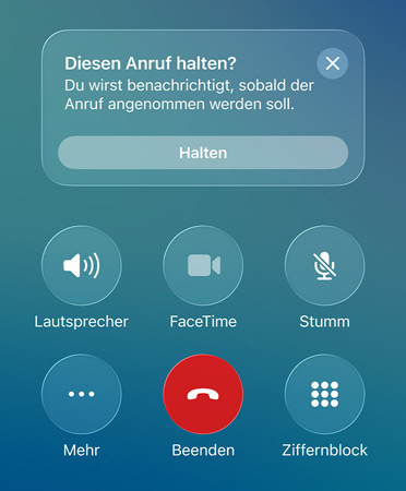 Telefon App mit dem Feature Warteschleifenassistenz