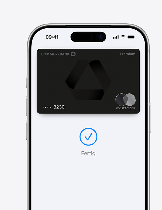 Teil eines iPhone Displays, das die Verwendung einer Mastercard in Apple Pay zeigt