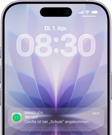 Darstellung eines iPhone mit verschiedenen integrierten Apple Features.