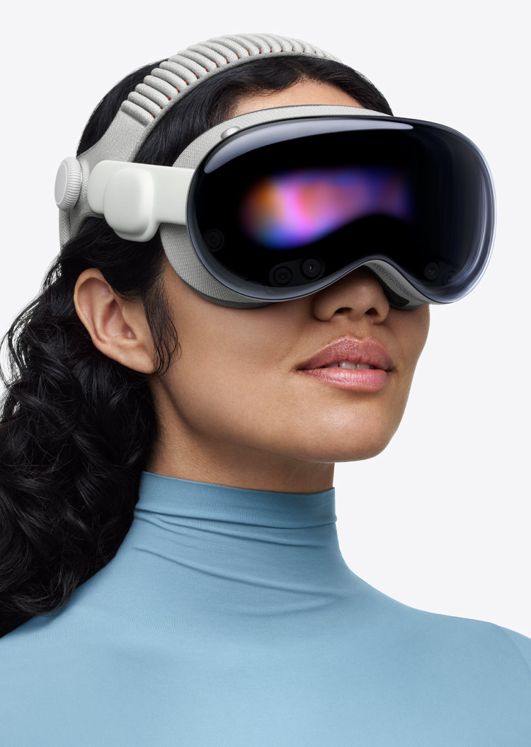 Person wearing Apple Vision Pro, assembled with Dual Knit Band