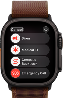 Apple Watch Ultra 4, titaanist korpus, must, satelliidiühendus, parema külje vaade, Digital Crown, kõrgem külgnupp, rihm Alpine Loop, burgundiapunane