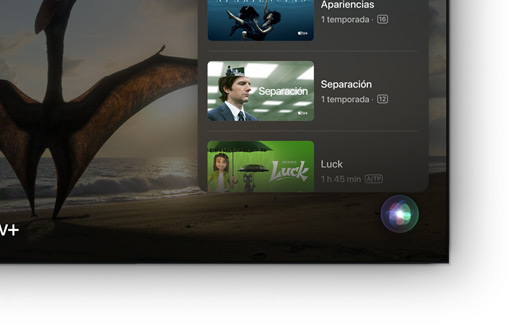 Un televisor de pantalla plana que muestra una lista de series y películas de Apple TV+