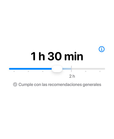 Pantalla que muestra la prestación Límite de Tiempo con una barra ajustable para el tiempo permitido.