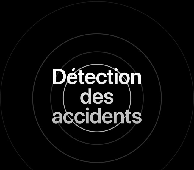 Les mots Détection des accidents sont entourés de cercles ténus en trois tailles différentes.