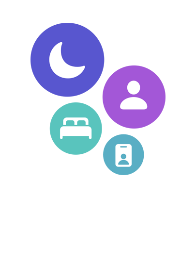 A group of four icons that fall under Focus Mode. This includes the Do Not Disturb icon showing a moon, the Personal icon displaying a person, the Sleep icon showing a bed and the Work icon displaying a work pass.