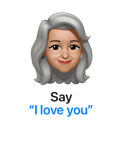 A person represented by Memoji against a white background with the caption ‘Say “I love you”’ underneath.