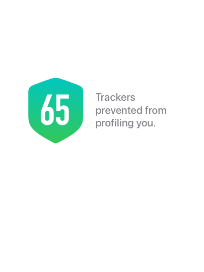 A badge detailing how many trackers have been prevented from profiling you is displayed.