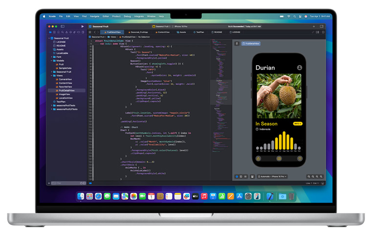 Un Mac ouvert affiche l’app Xcode.