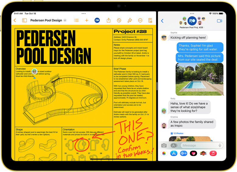 Split View de Pages et Messages sur iPad